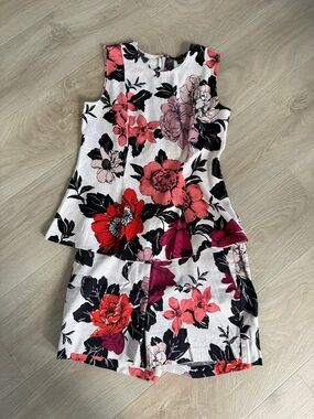 Ann Taylor Petite Floral Tank and shorts matching set in Pink, Red & Black